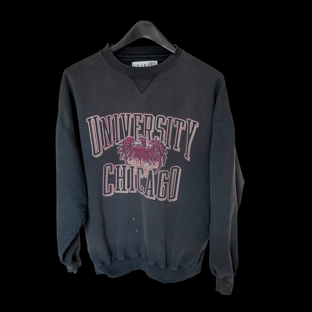 90's University of Chicago Sweatshirt XL Black Distressed Faded